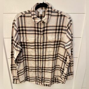 OLD NAVY Oversized boyfriend cotton plaid outerwear athleisure button top M Tall